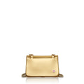 Julian Golden Light Metallic cross-body made from environmentally conscious material Kayla Fabricbag with gold chain and pink and white Iris Maree logo on the bottom right of the back of the bag