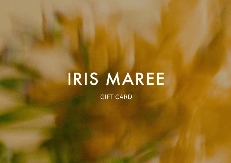 Iris Maree Gift Card floral image gift card options of €25 €100 €200 €300 €400 for vegan kayla fabric environmental conscious luxury bags