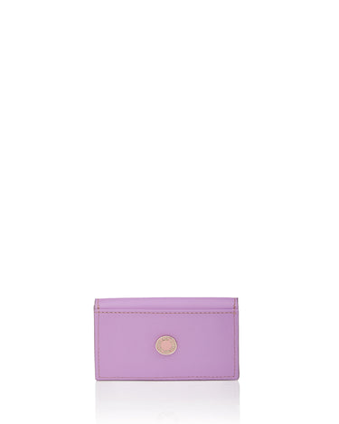 Julian Petit Floral Purple card case with Iris Maree logo on the inside pocket and golden press button