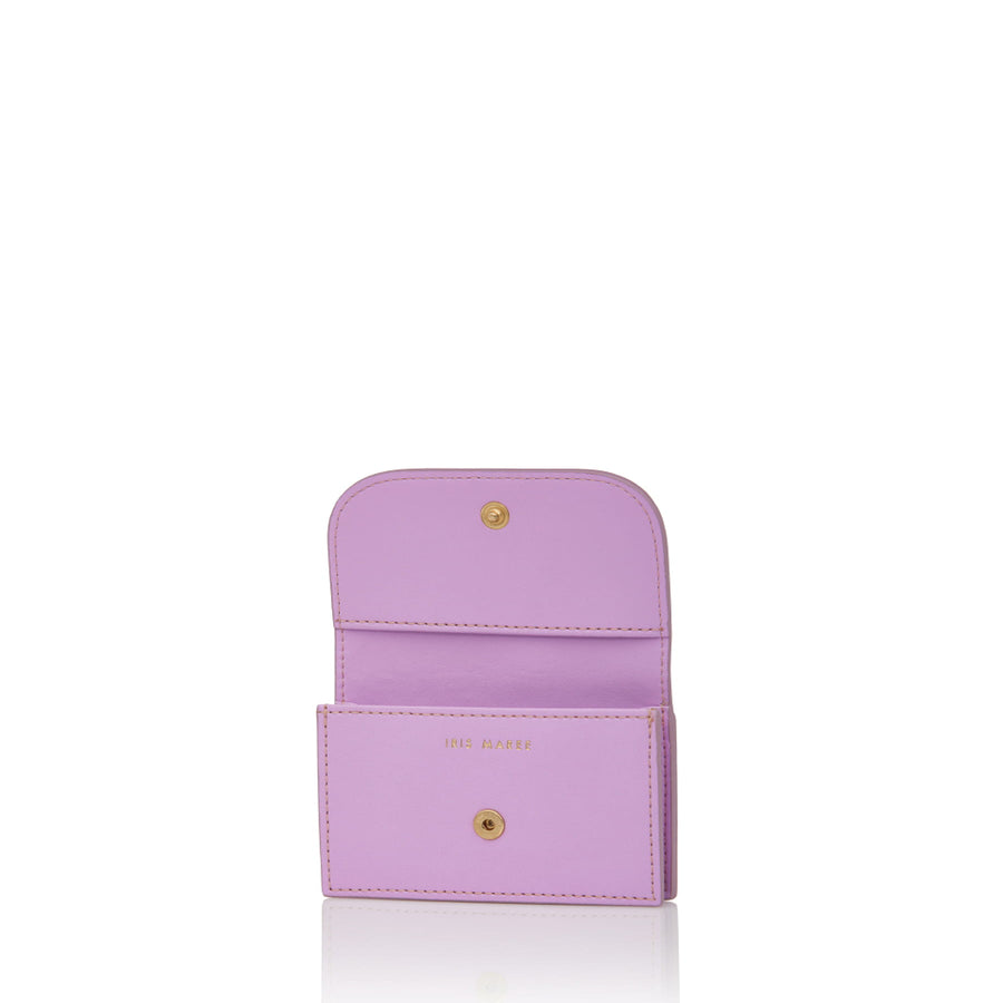 Julian petite Floral Purple with pink and white Iris Maree logo on back side of card case