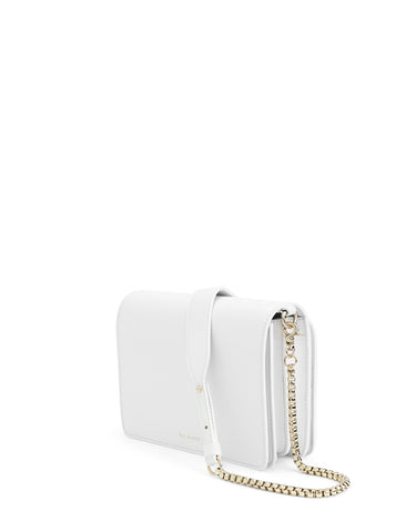  Firefly Daisy white cross-body bag with gold chain and gold Iris Maree logo made environmentally conscious material Kayla Fabric